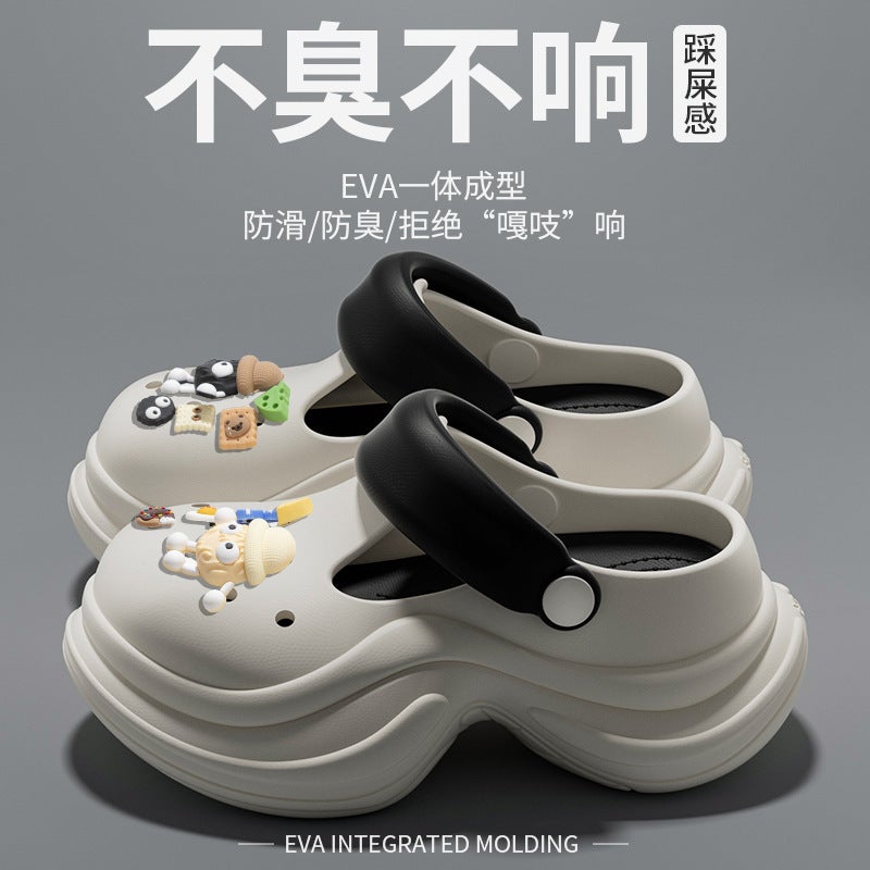 Style Hole Shoes Women'S Summer Thick Sole Non-Slip Outer Wear Height-Increasing Beach Baotou Women'S Diy Sandals And Slippers - Image 4